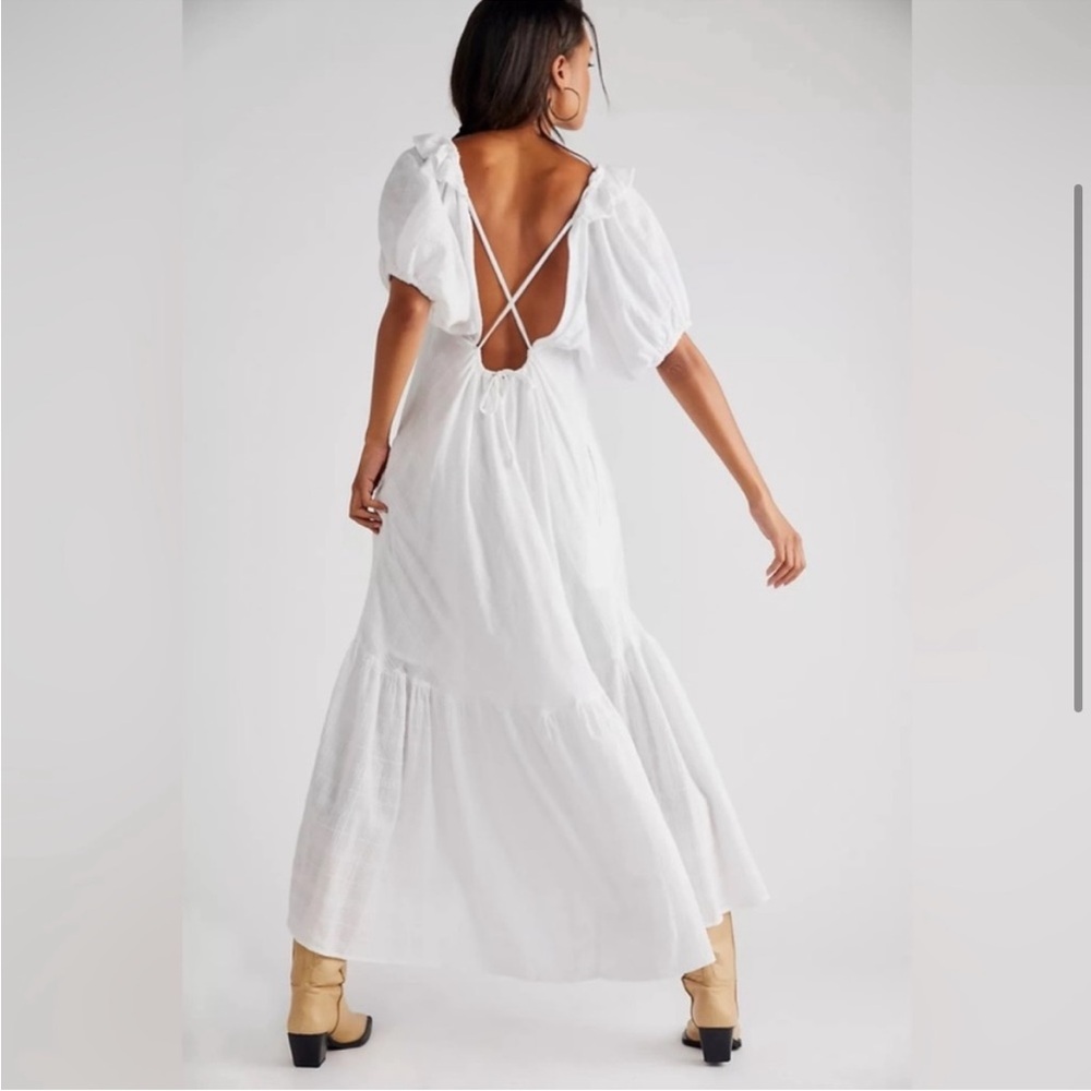 FREE PEOPLE 100% Cotton Open Back White Midi Dress Sz S - Picture 10 of 11